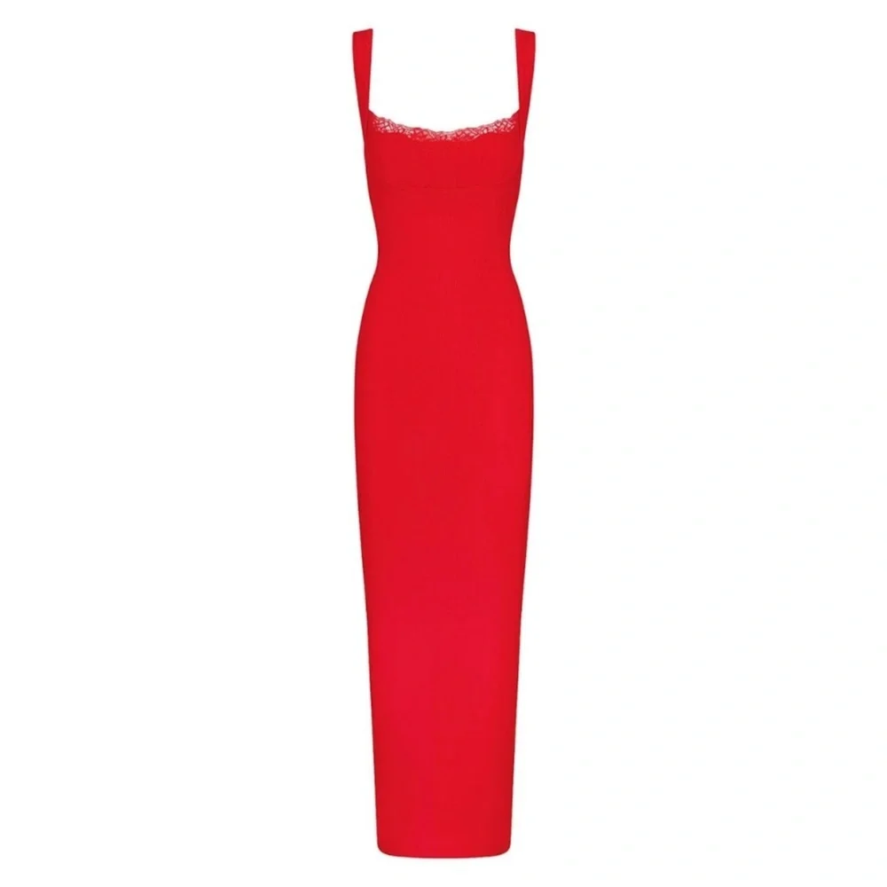 SKIMS Soft Lounge Lace Long Dress With Bralette | Cherry | Size L - Picture 4 of 10